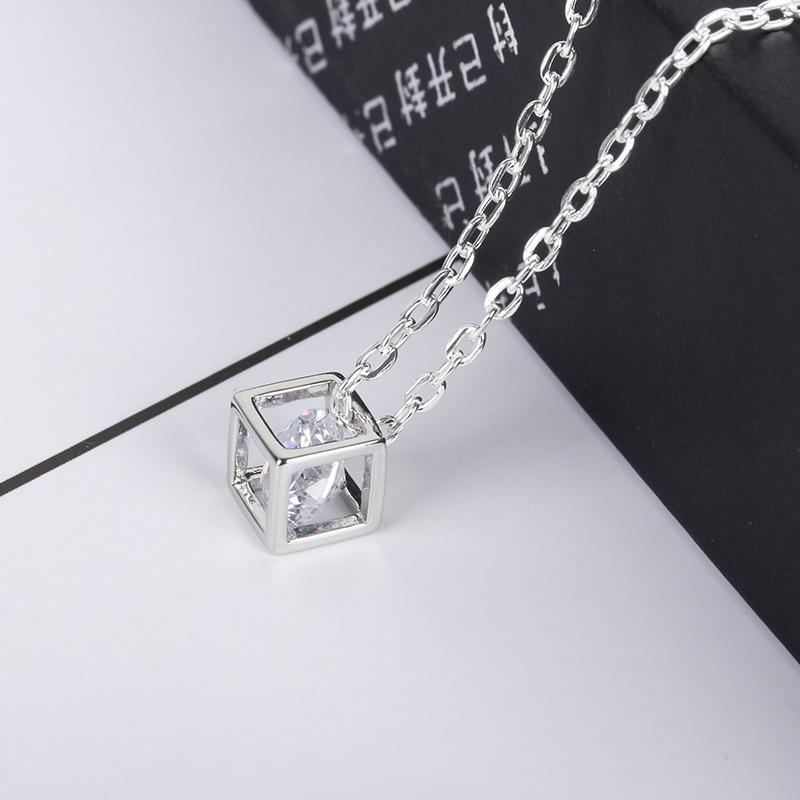 Zircon Three-dimensional Happiness Rubik's Cube Necklace Fashion Box Chain Necklace Crystal Necklace