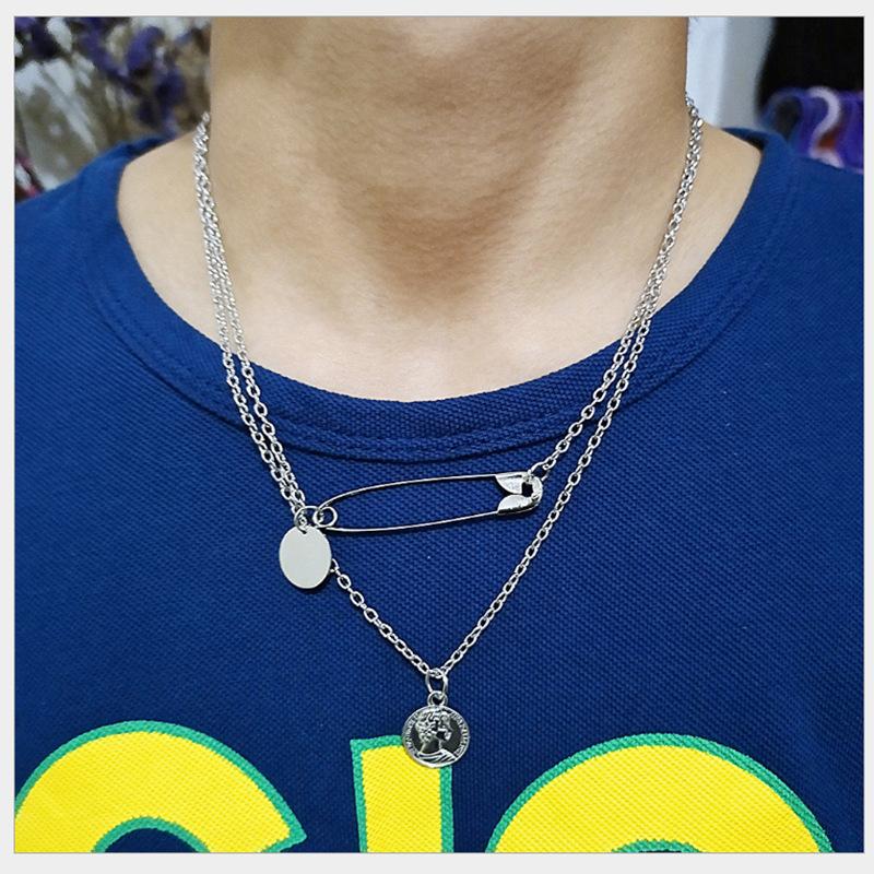 Fashion pin necklace multi-layer portrait ins net red street style Hong Kong long sweater chain necklace