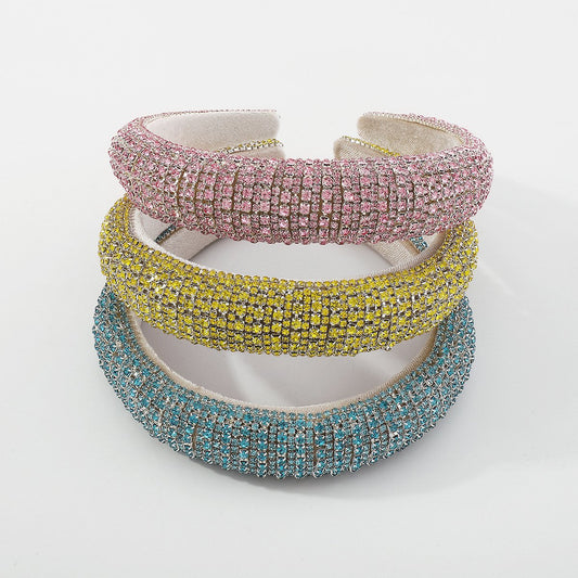 F396 Light Luxury Baroque Geometric Headband Thick Sponge Full Drill Temperament Headband High Skull Top Personalized Hair Accessories