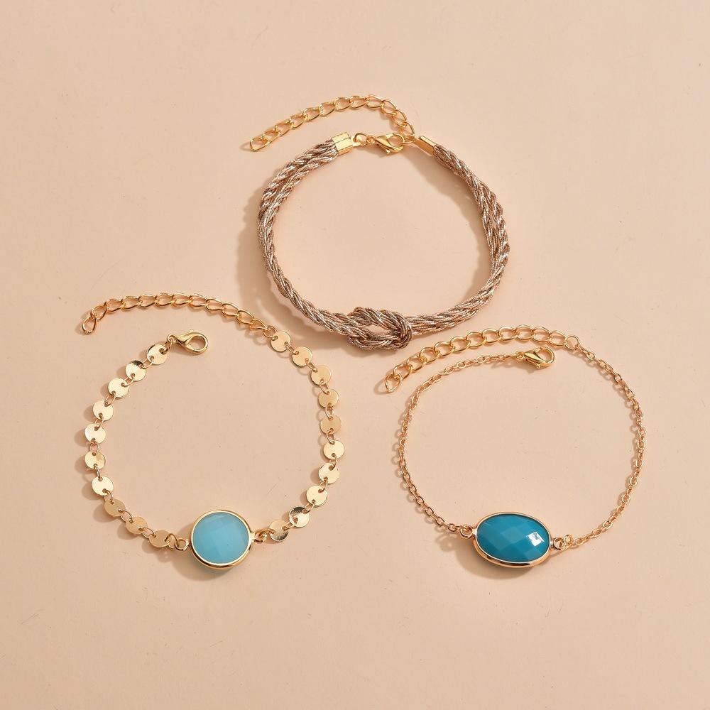 Accessories Rope Braided Bracelet Vintage Oval Resin Bezel Diamond Bracelet Set of 3