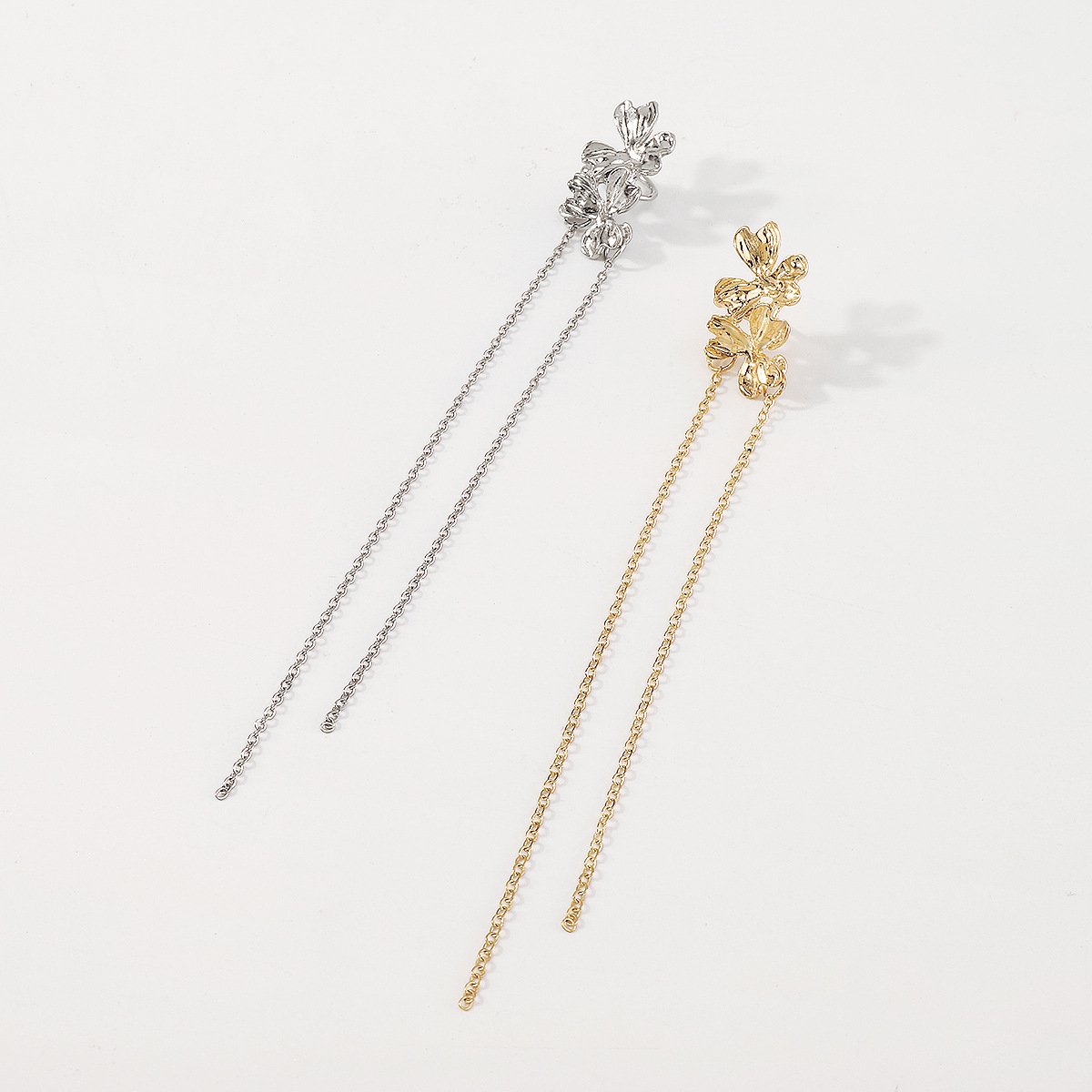E1799 Niche flower ear bone clip simple chain tassel long earrings sweet cool fairy earrings for women