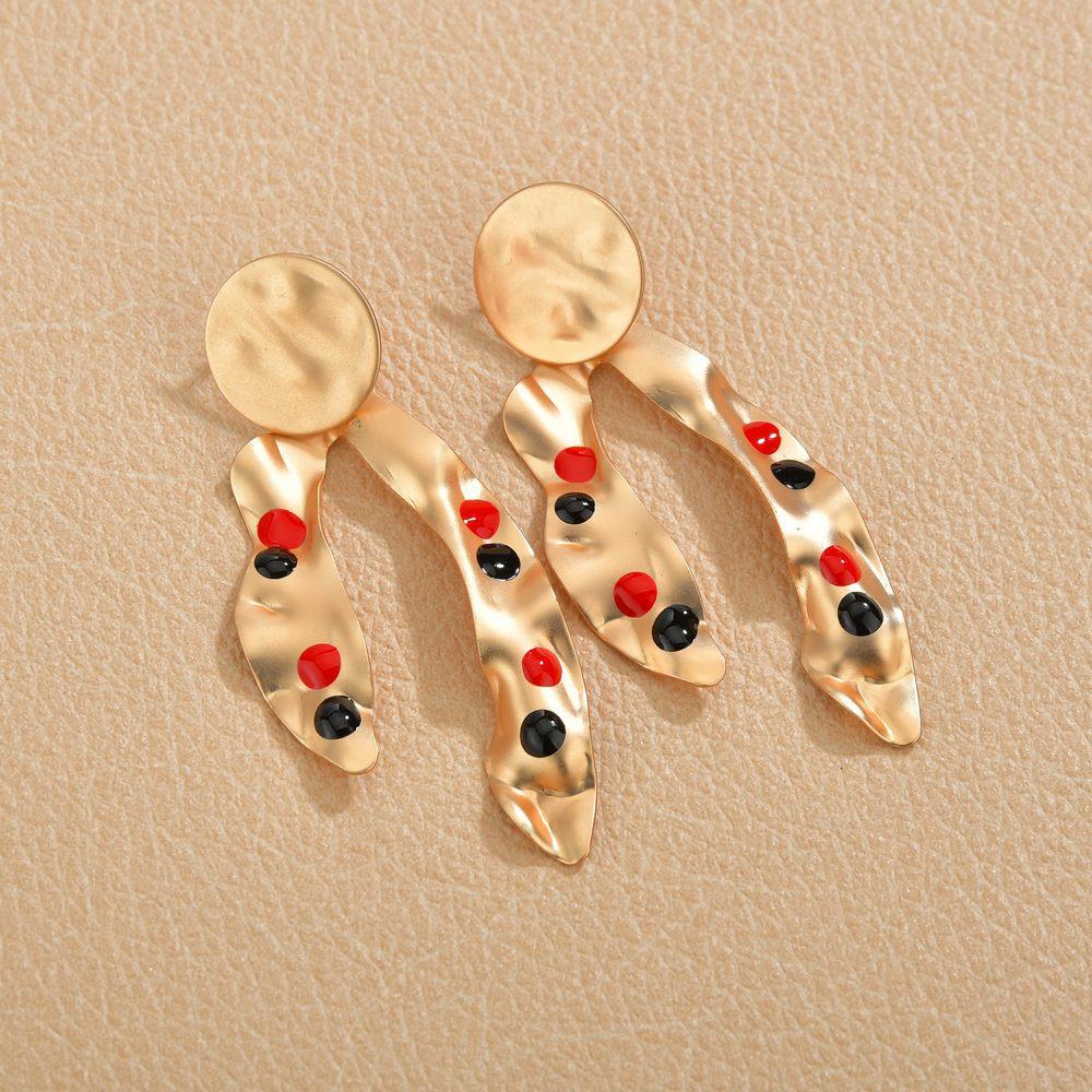 INS color drop oil geometric alloy earrings exaggerated simple retro matte French earrings daily women