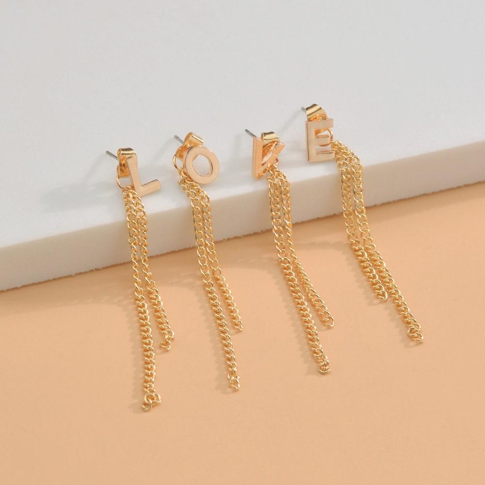 Fashion English letter LOVE earrings retro chain tassel earring accessories