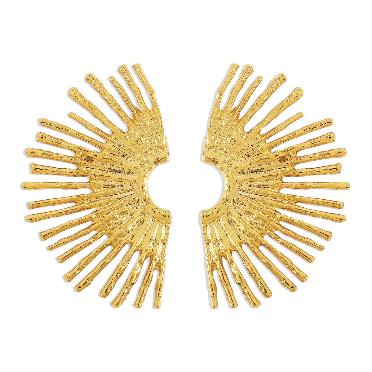 E1886 Retro Temperament Fan-shaped Earrings ZA Heavy Industry Metal Texture Fold Street Shoot Trendy Earrings Female