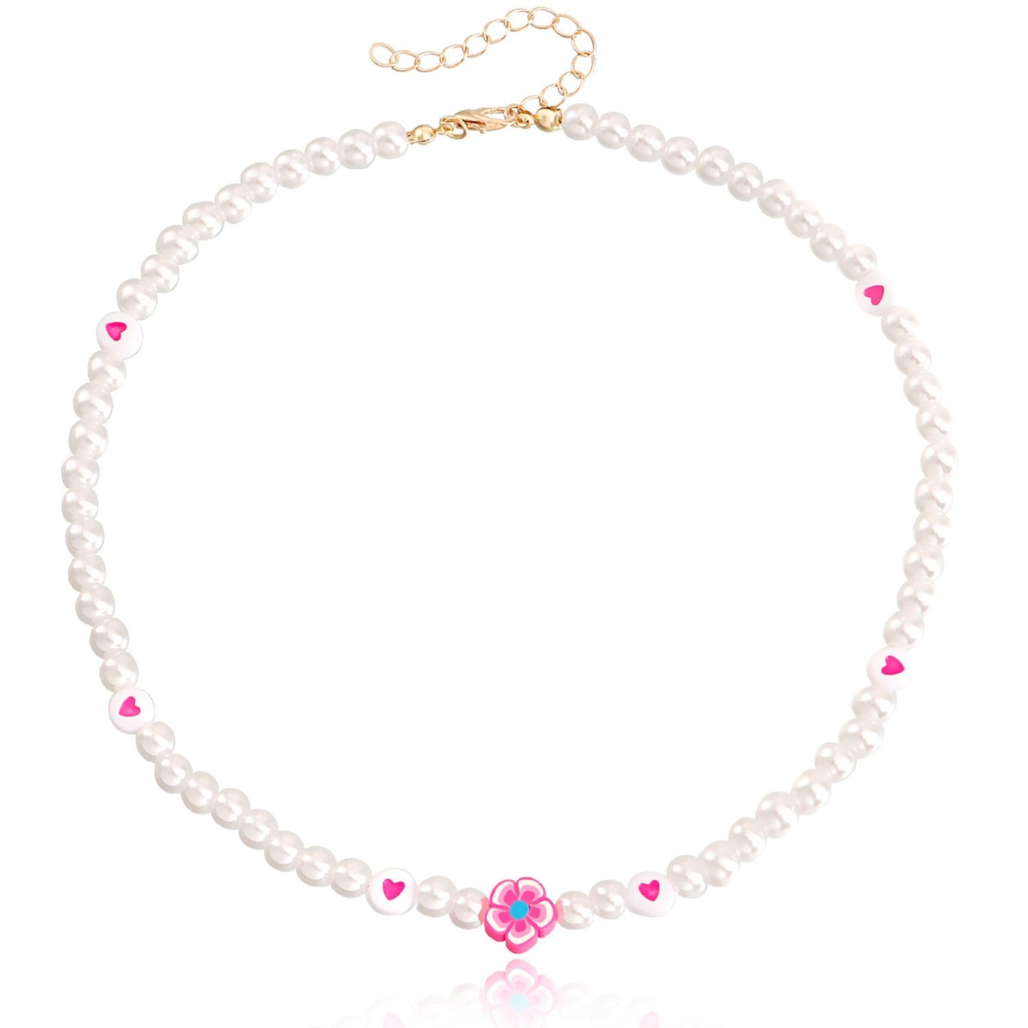 Jewelry ins soft pottery flower color love imitation pearl necklace female niche design light luxury