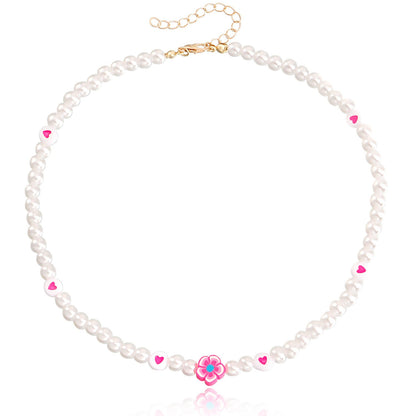 Jewelry ins soft pottery flower color love imitation pearl necklace female niche design light luxury