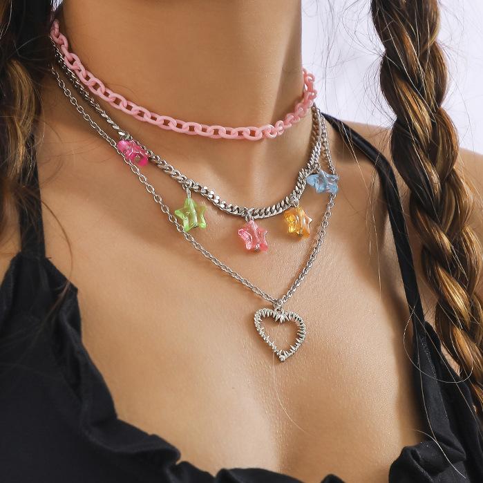 Jewelry Spice Girl Chain Heart Shaped Necklace Female Random Color Star Tassel Set Necklace