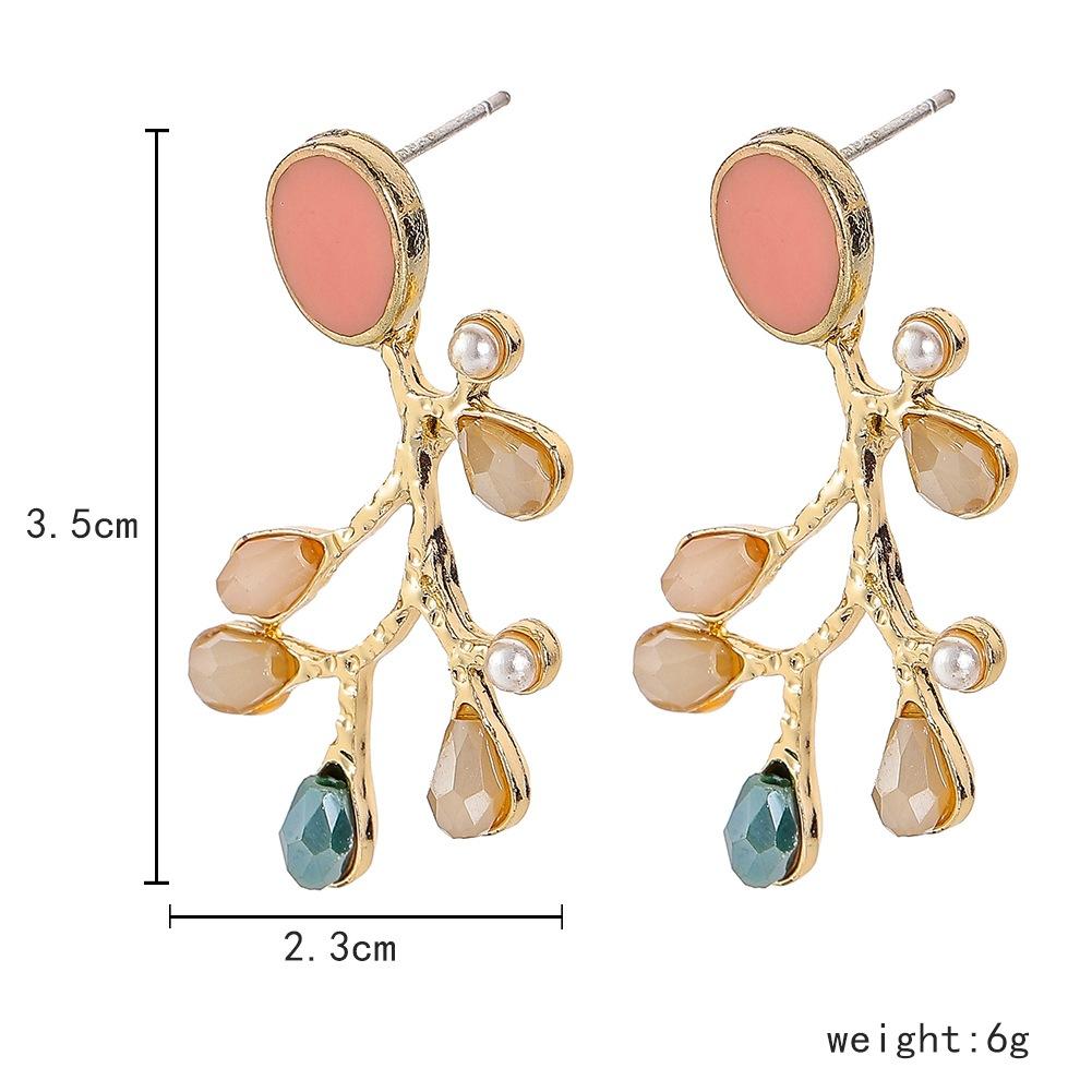 Temperament drop oil water drop resin pearl branch earrings small fresh pastoral forest series ladies earrings