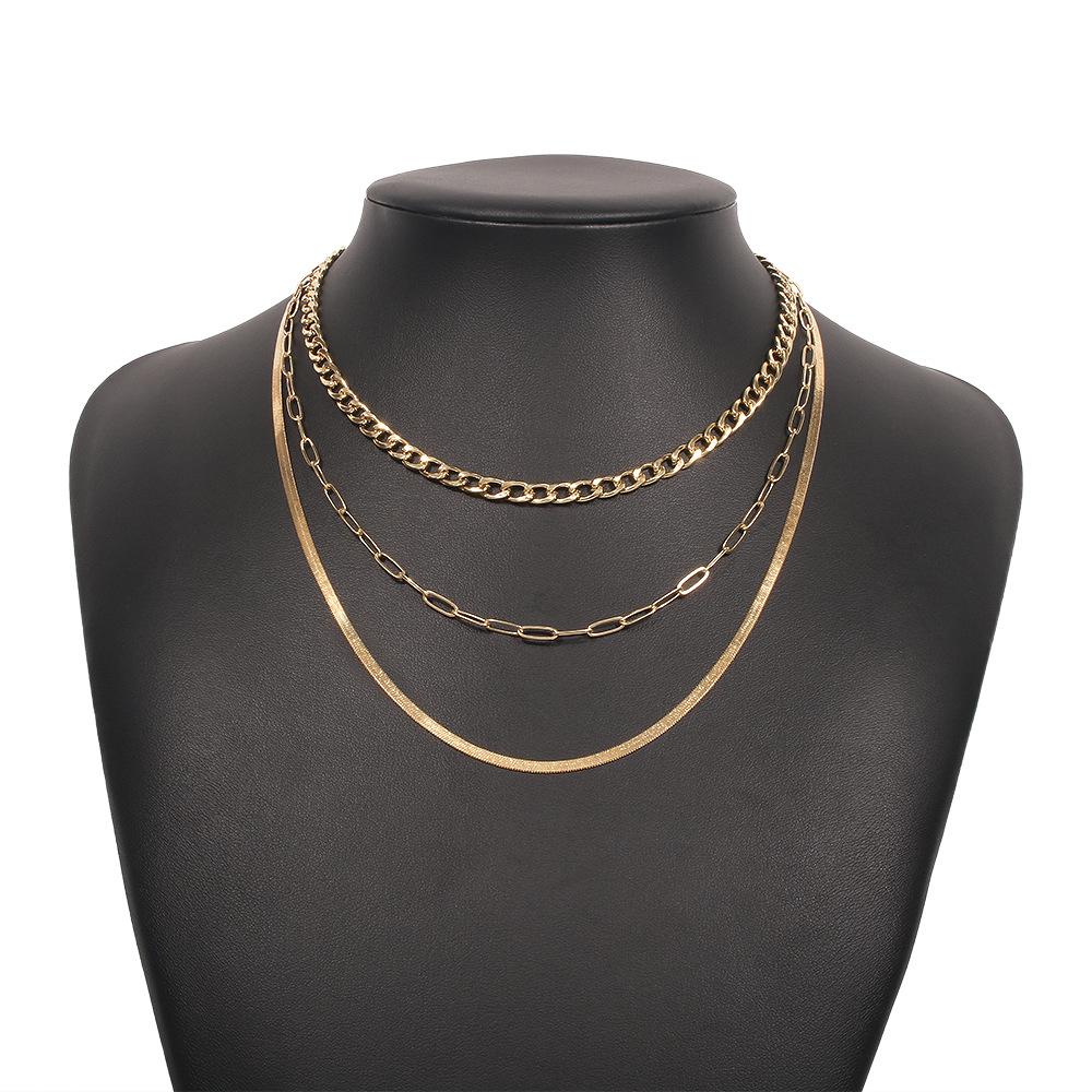 N8623 fashion multi-layer necklace women's creative simple flat snake chain necklace retro Hong Kong niche necklace