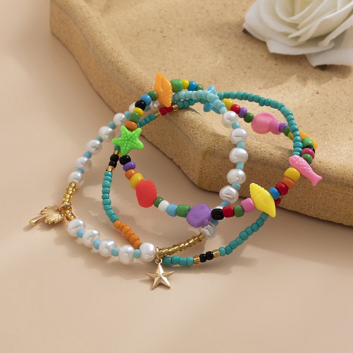 Jewelry Creative Acrylic Ocean Geometry Foot Decoration Weaving Beads Star-shaped Coconut Tree Anklet for Women