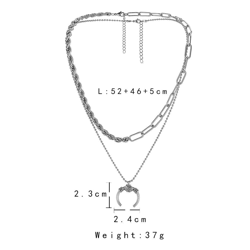Fashion cold stainless steel double horn moon pendant simple personality titanium steel necklace collarbone chain men