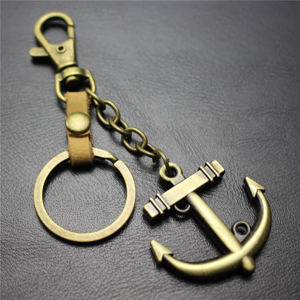 Sailing diary, big anchor, alloy key chain, leather middleware, accessories, key ring, bag, pendant