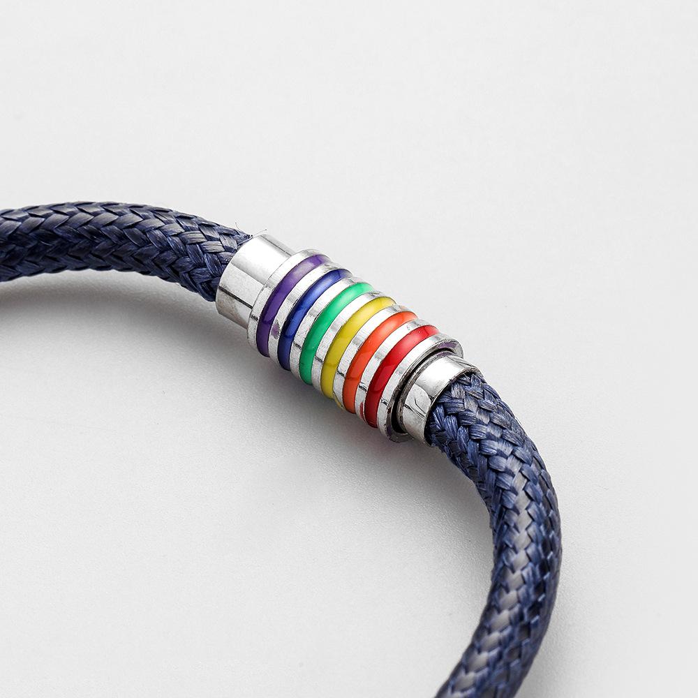 Hot French Simple Temperament Selling Men's Simple Stainless Steel Rainbow Wax Rope Bracelet