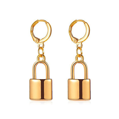 ins lock earrings female fashion punk simple metal lock earrings hip-hop earrings