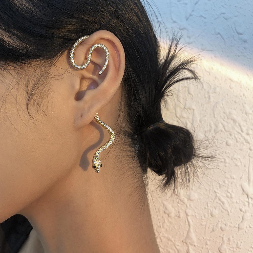 E9872 Simple Retro Earrings Geometric Diamond-studded Serpentine Personality Earrings Hip-Hop Night Earless Earrings