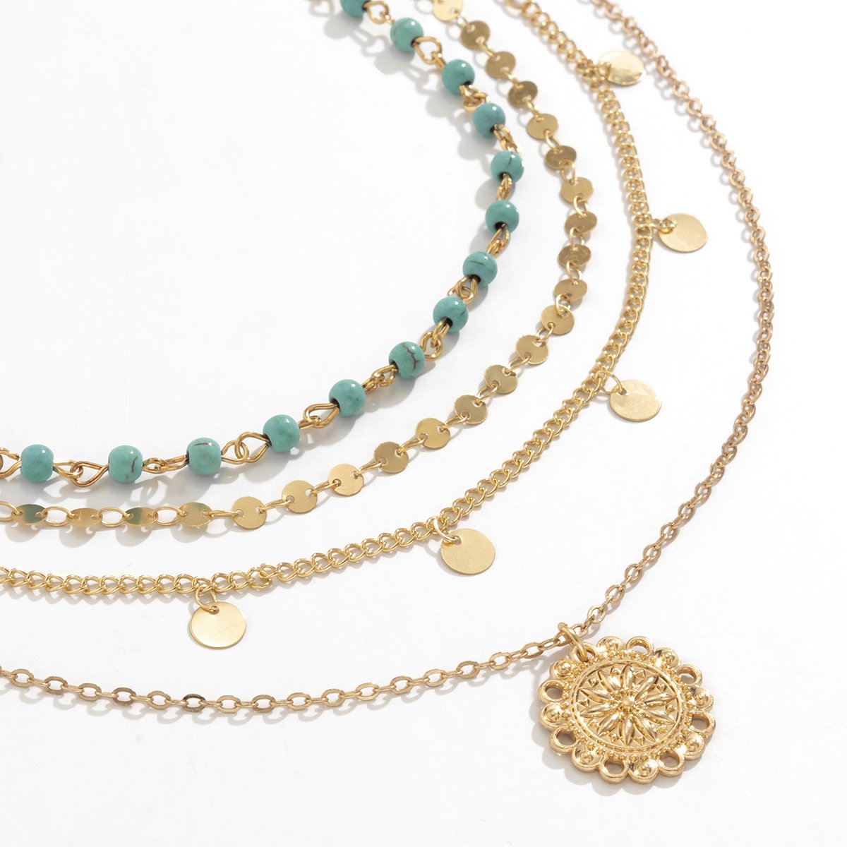 Jewelry Retro Ethnic Turquoise Clavicle Necklace Female Simple Metal Faceplate Sequin Necklace