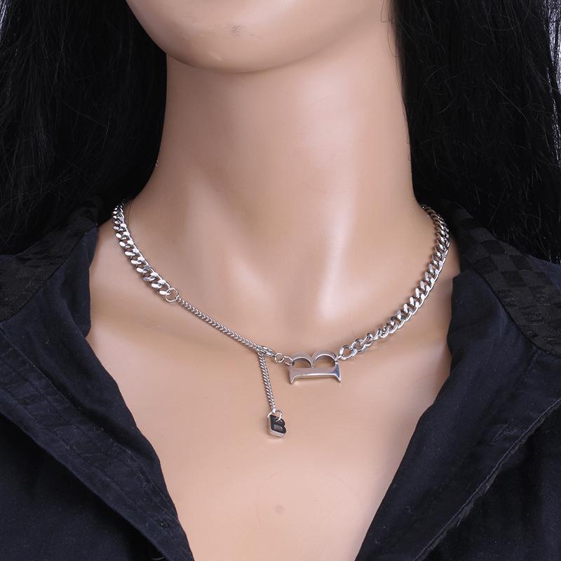 Indifferent and trendy titanium steel letter B accessories necklace female personality wild ins hip-hop clavicle chain