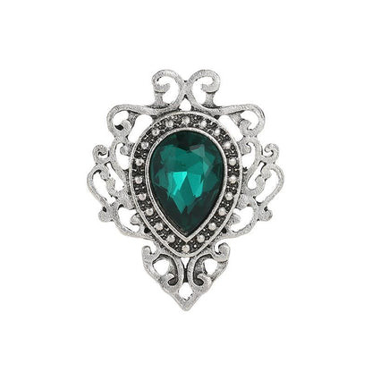 Retro palace 3-color gemstone brooch hollowed out lace water drop gemstone diamond simple brooch