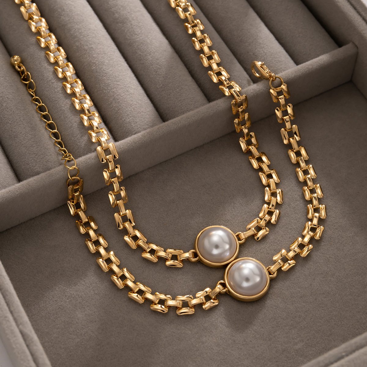 Jewelry Metal Texture Watch Chain Necklace Hip Hop Retro Inlaid Pearl Chain Clavicle Necklace