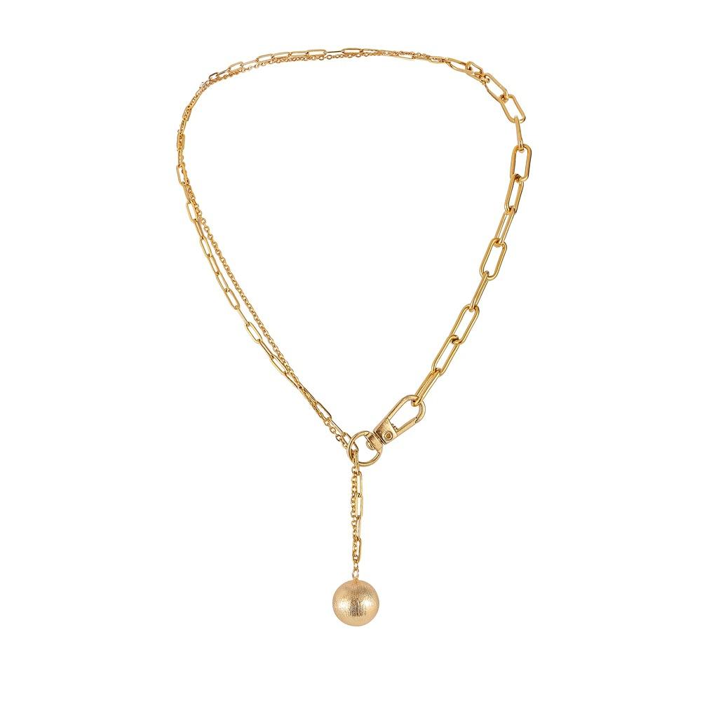 Trendy personality Y-shaped clavicle chain punk handcuffs lock ball pendant double-layer chain necklace