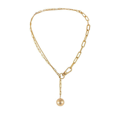 Trendy personality Y-shaped clavicle chain punk handcuffs lock ball pendant double-layer chain necklace