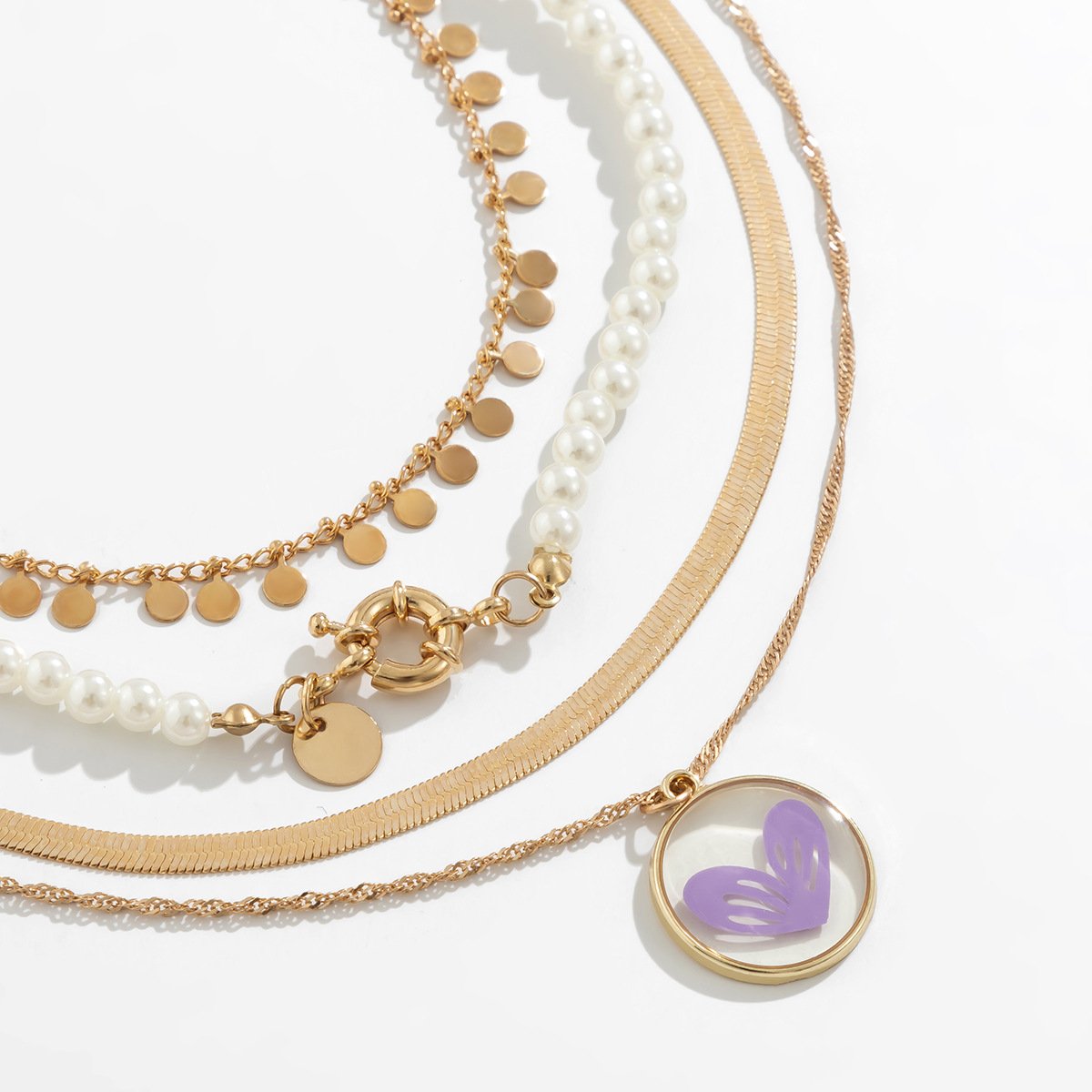 Jewelry Creative Punk Snake Bone Chain Set Necklace Women's Stacked Beaded Heart-Shaped Pendant Necklace