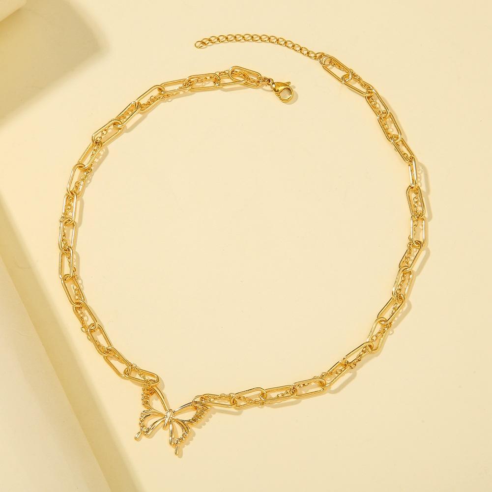 Fashion clavicle gold chain ins cold temperament hollow butterfly all-match short necklace female