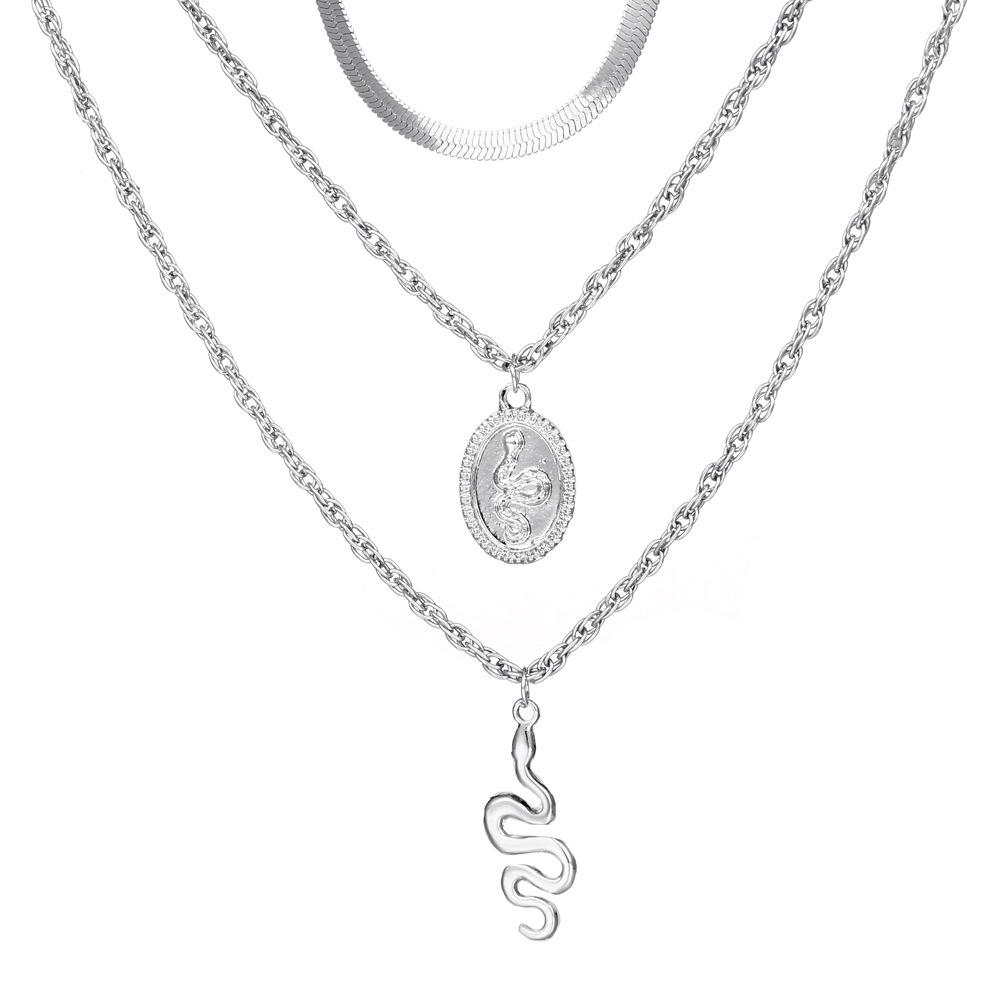 Fashion retro multi-layer snake necklace ins cold metal long sweater chain animal clavicle chain female