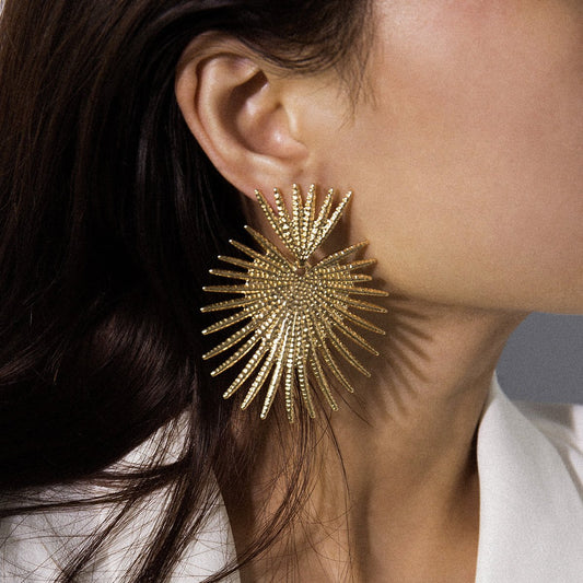 Jewelry Exaggerated Punk Fan Leaf Metal Earrings Personality Trendy Irregular Fan-shaped Stud Earrings Female