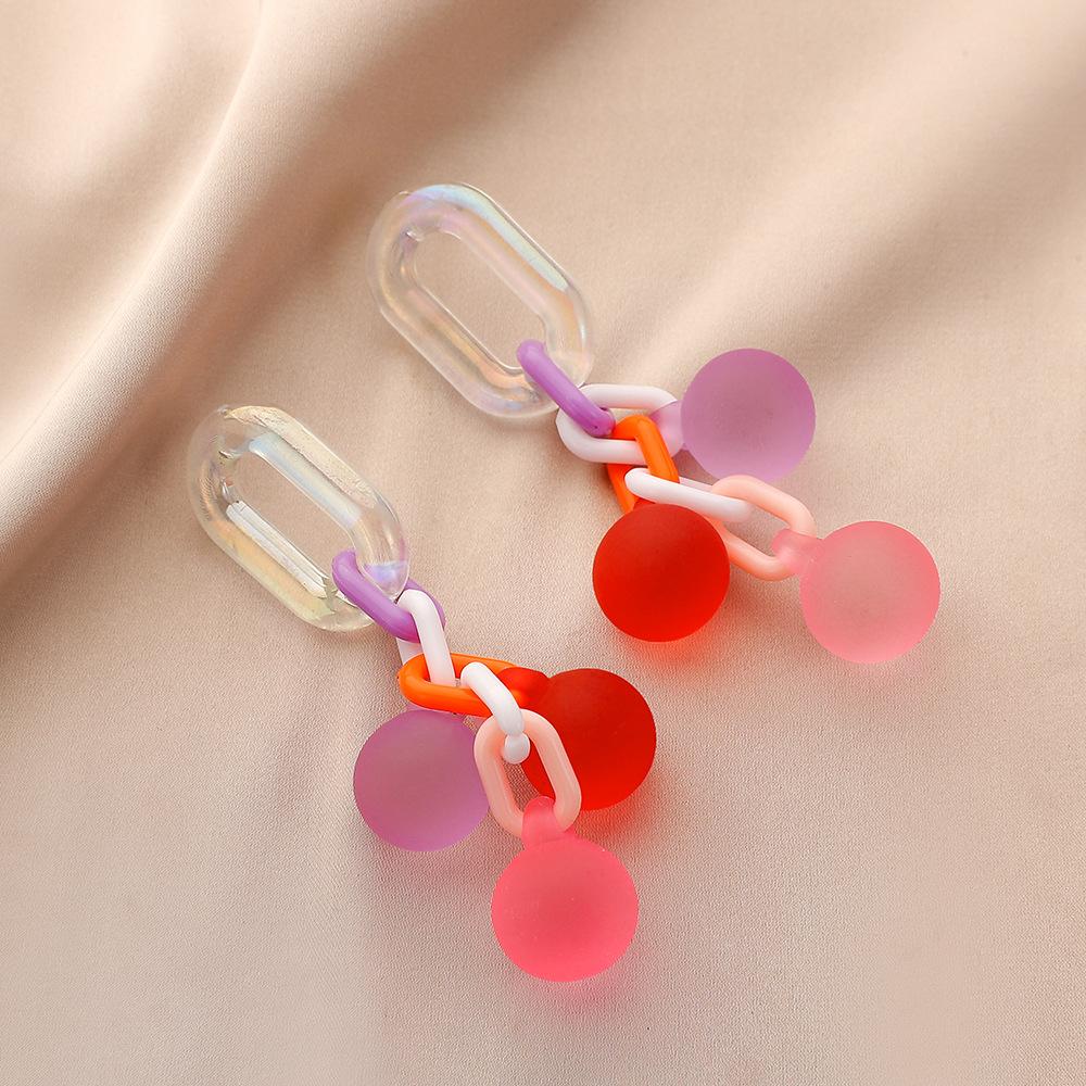 Fashion personality long colorful bubble gum acrylic earrings frosted ball niche earrings for women