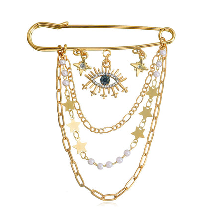 Jewelry Retro Diamond Eye Devil's Eye Tassel Small Fragrance Brooch Clothing Female Pin Accessories