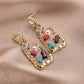 Retro Pearl Color Diamond Colorful Gravel Earrings Temperament Light Luxury Square Earrings Jewelry