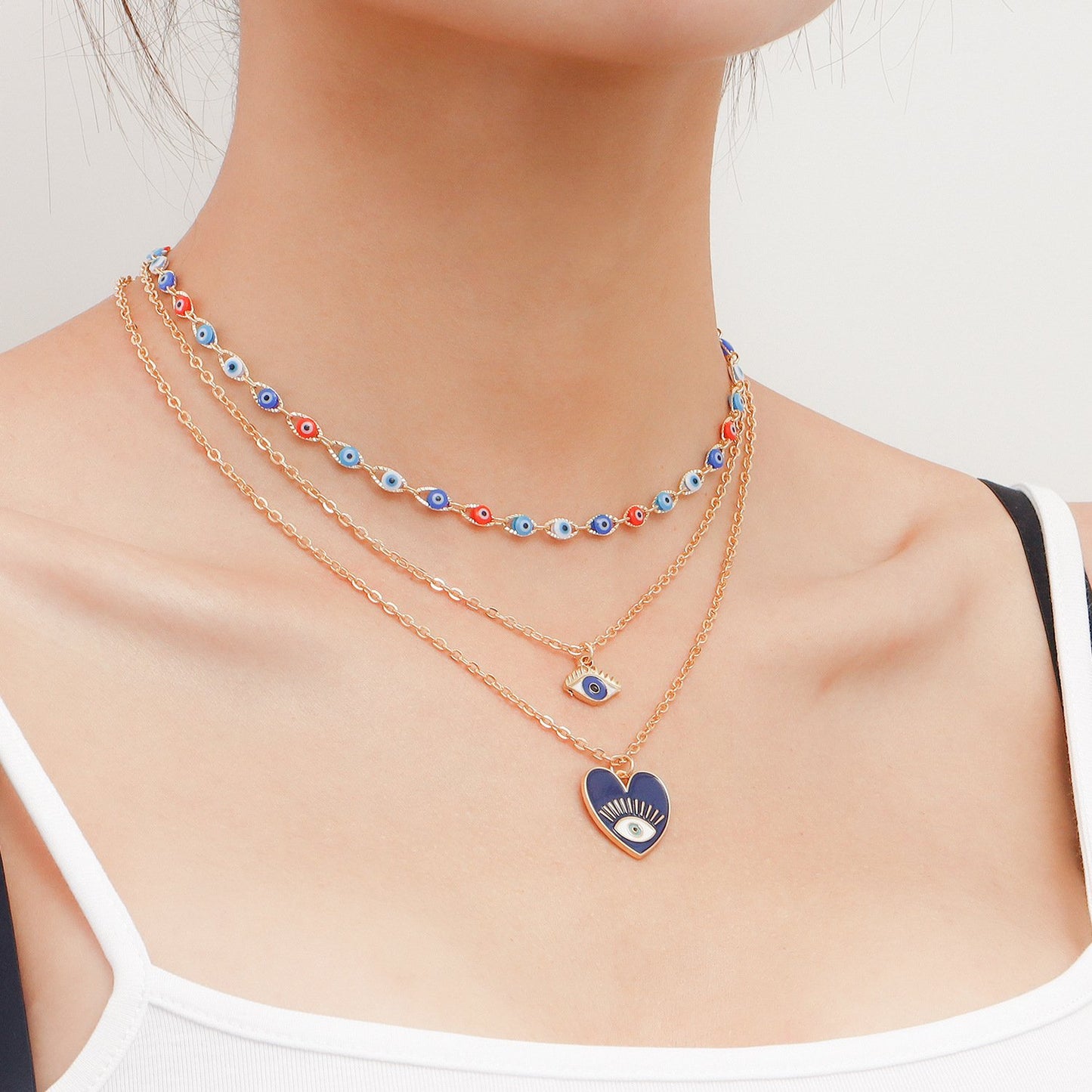 Jewelry multi-layer devil's eye love pendant necklace female niche light luxury all-match necklace