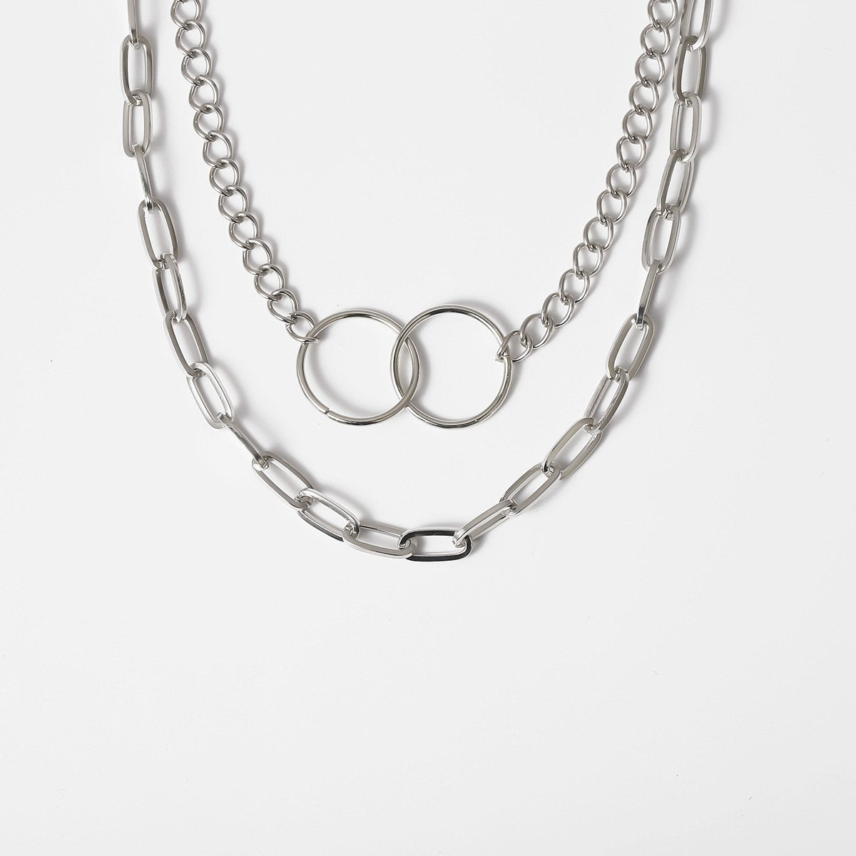 Jewelry Frosty Chain Double Layer Necklace Female Simple Circle Double Ring Geometric Set Necklace