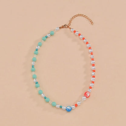 Fashion soft pottery Tai Chi figure necklace collarbone chain special-shaped gourd pearl necklace accessories