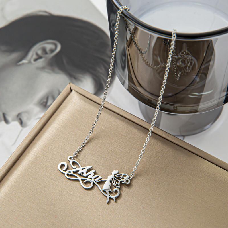 Stainless Steel Name Necklace Female DIY English Alphabet Angel Clavicle Chain Furnace Vacuum Plating