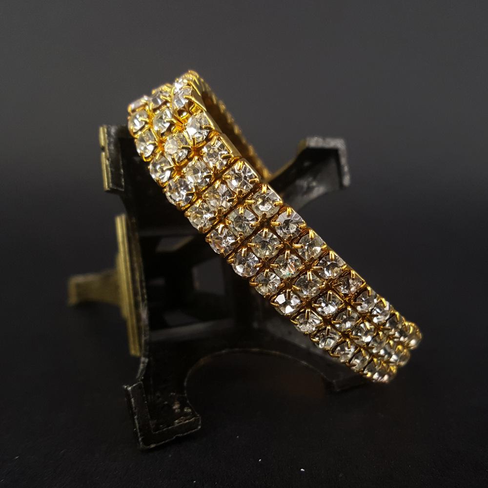 Diamond Couple Gem Bracelet Hand Jewelry 3 Rows of Claw Elastic Bracelet Alloy Bright Color Bracelet