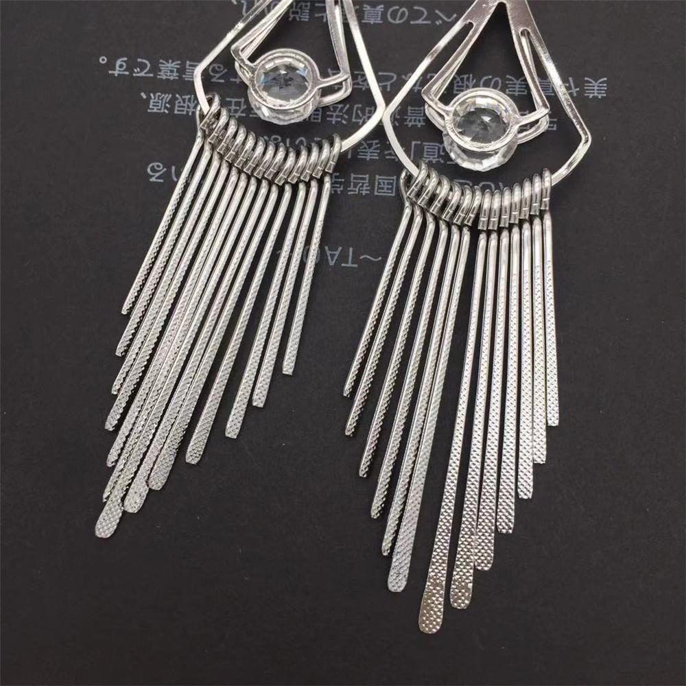 Big water drop clip diamond earrings women's long dot pattern metal strip tassel earrings minority popular jewelry