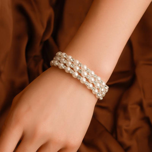 Jewelry sweet full diamond spring bracelet three layers of pearl winding spiral bracelet bridal jewelry