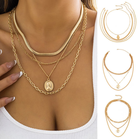 Jewelry Punk Metal Texture Snake Bone Chain Necklace Retro Versatile Portrait Tag Pendant