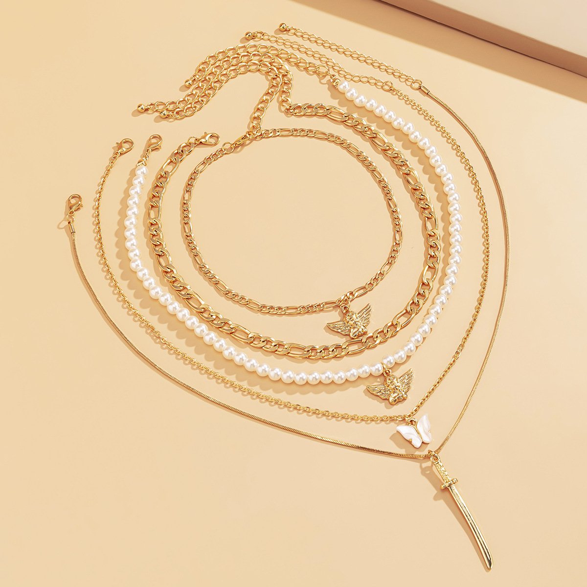 Jewelry hip-hop angel multi-element suit necklace street shooting exaggerated butterfly imitation pearl necklace female