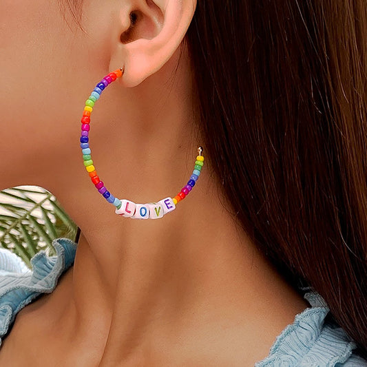 Bohemia Vacation Colorful Rice Beads C Shape Earrings Female Simple Alphabet Geometric Earrings