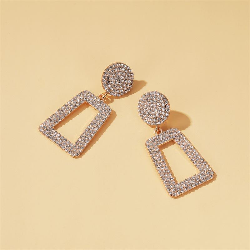 Earrings Temperament Long Flash Diamond Geometric Earrings Women's Fashion Exaggerated Diamond Square Hollow Earrings