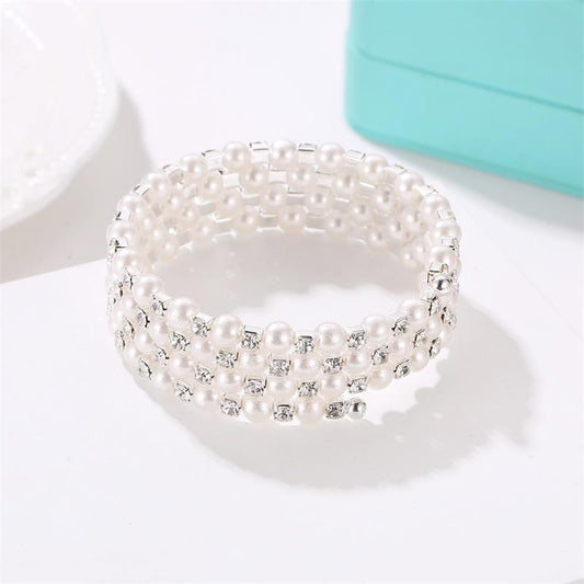 Jewelry sweet full diamond spring bracelet four layers of pearl winding spiral bracelet bridal jewelry