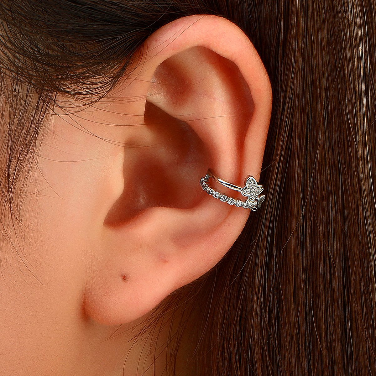 Temperament personality butterfly ear clip without ear hole single ins French light luxury copper inlaid zircon C-shaped ear bone clip