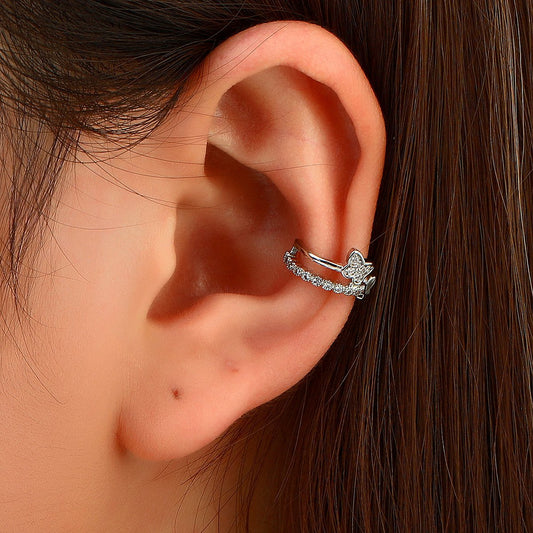 Temperament personality butterfly ear clip without ear hole single ins French light luxury copper inlaid zircon C-shaped ear bone clip
