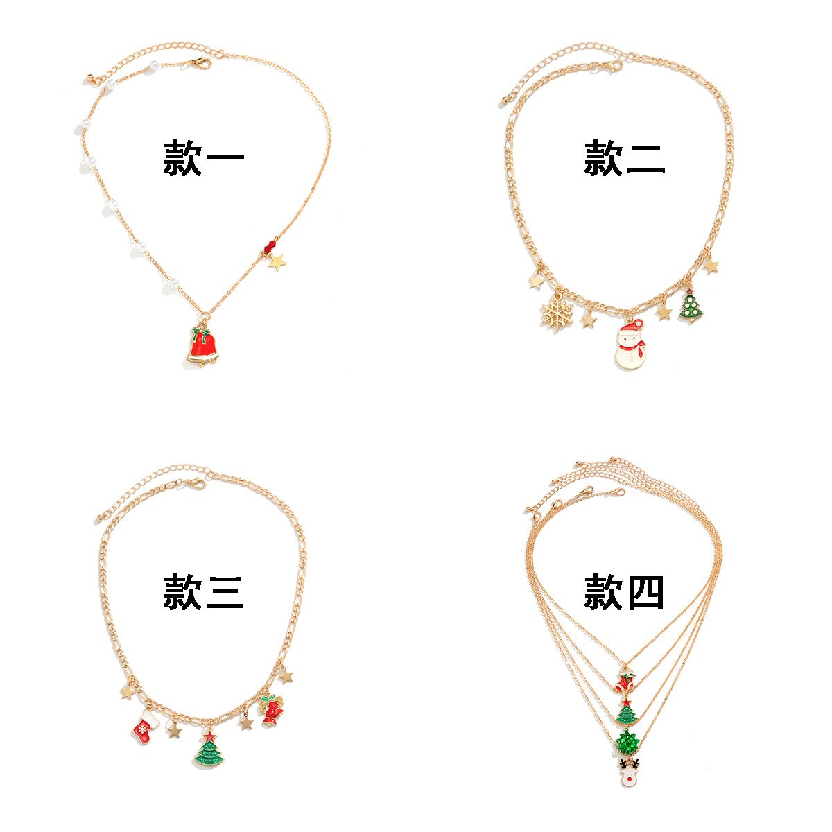 Jewelry Creative Diversified Christmas Tree Snowman Necklace Female Simple Imitation Pearl Drip Oil Star Necklace