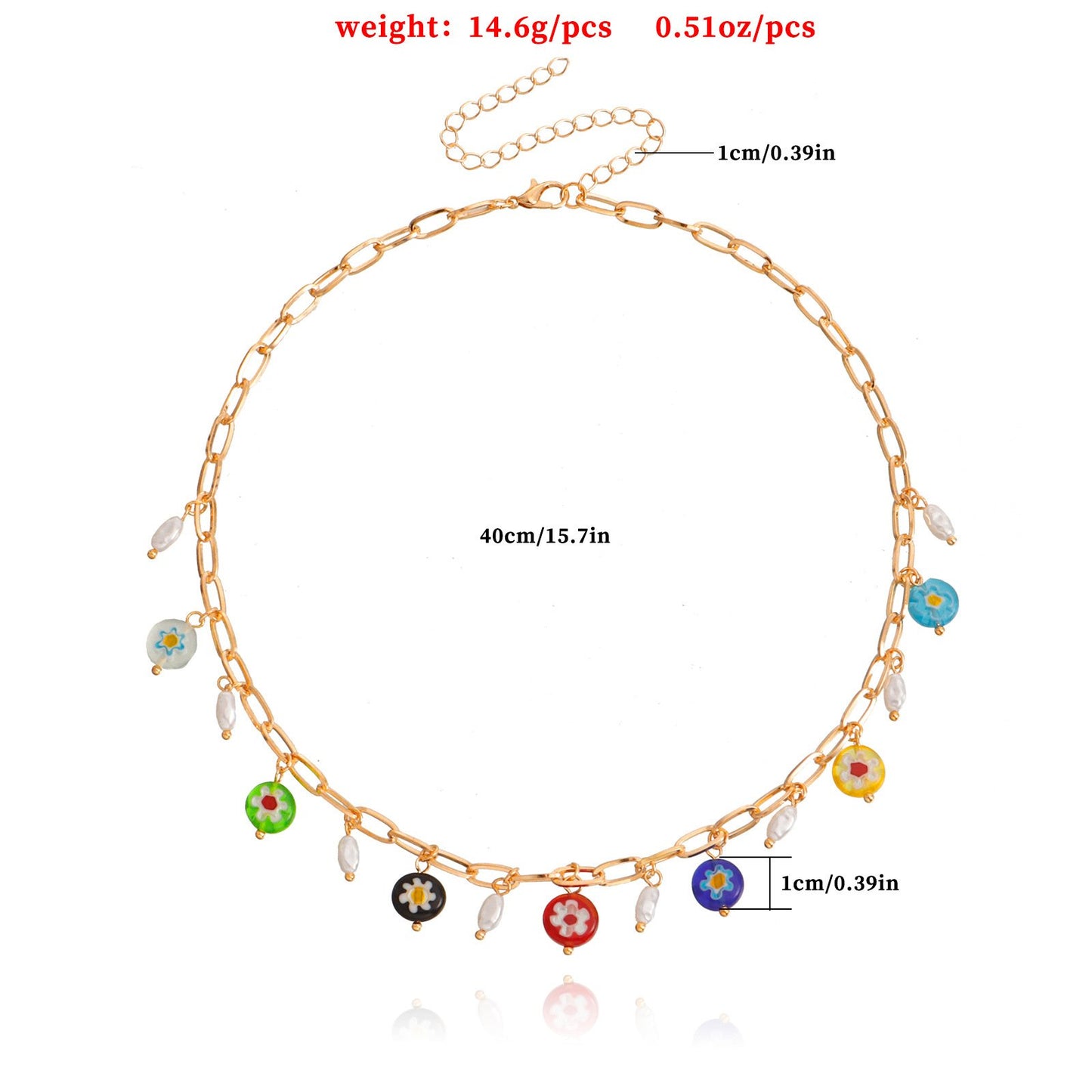 Jewelry niche simple back-shaped chain colorful glass flower pendant necklace female ins high-end explosion