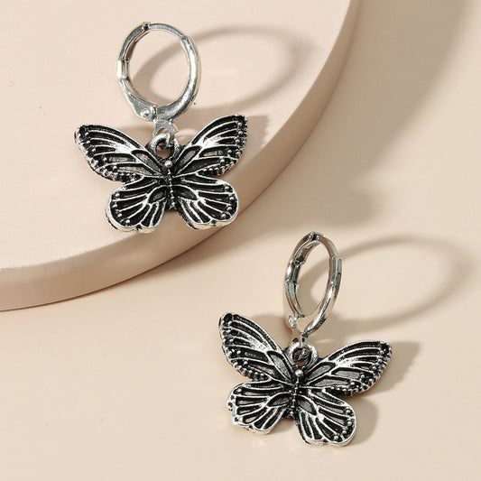 Ins retro metal butterfly earrings personality temperament do old earrings earrings hip-hop design sense accessories female