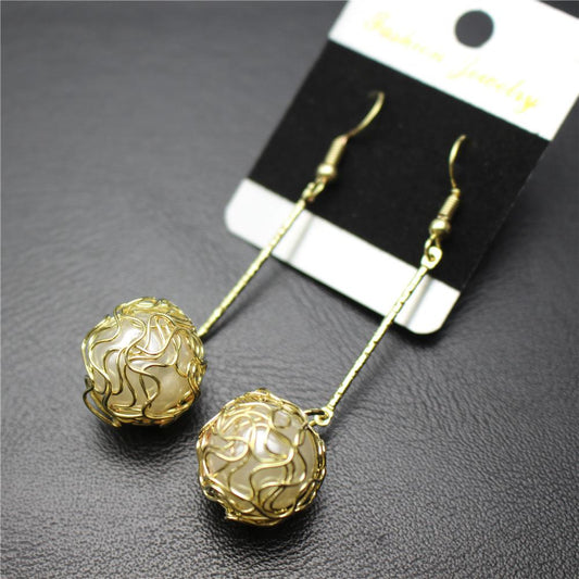 Antique Gold Silver Metal Ball Cutout Bead Actress Frosted Earrings